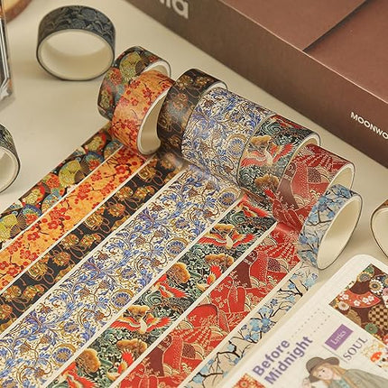 Songdao 12 Rolls Kyoto Charm Washi Tape Set Japanese Arts Adhesive Tapes Geometric Garden Decorative Masking Tape Sets for Craft, Kids, Scrapbook, DIY, Gift Wrapping (Floral Bird)