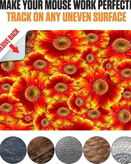 Adhesive Mouse Pad - Peel and Sticks to Any Surface - Travel Mouse Pad, Sticky for Any Surface - Excellent Tracking - Flowers GERBERAS