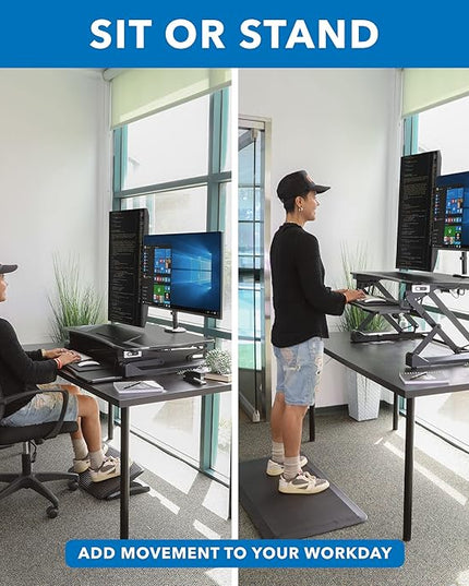 Mount-It! Electric Standing Desk Converter with Dual Monitor Arms for 2 Screens (Max 32"), Large 35.4" Wide Desktop, Motorized Stand Up Desk Riser, Keyboard Tray, USB, Black Stand up Desk Convertor