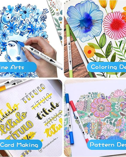 ZSCM 100 Colors Duo Tip Brush Markers Art Pen Set, Artist Fine and Brush Tip Colored Pens, for Adult Coloring Books Christmas Cards Drawing, Note taking Lettering Calligraphy Journaling