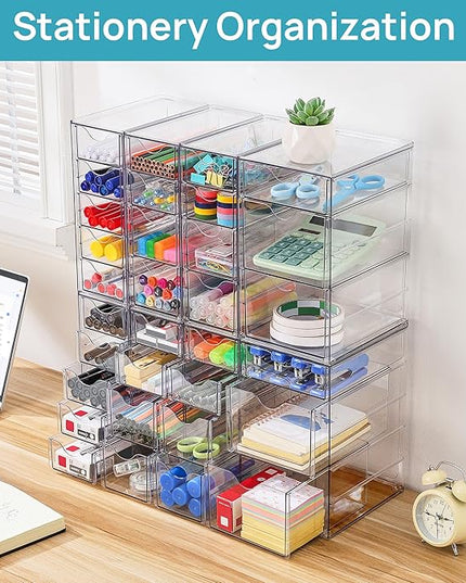 Vtopmart Acrylic Organizer with 32 Drawers, Desk Organizers and Accessories, Clear Makeup Organization, Dustproof Storage Drawers for Office Art Craft Supplies