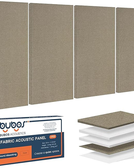 BUBOS 4 PCS Acoustic Panels,23.6''x11.8'' Fabric Soundproof Wall Panels,Self-adhesive Sound Absorbing Panels for Studios, Office, Home Theater,Fabric-Clad Jute