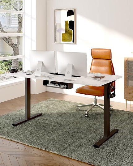 FLEXISPOT EN2Whole-Piece Standing Desk with Clamp Power Strip, 48 x 24'' Electric Stand Up Height Adjustable Desk with Cable Management (Black Frame + 48" Marble Gray, 2 Packages)