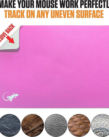 Mouse Pad Adhesive Bottom - Sticks to Any Surface - Portable - Webcam Covers and Screen Cleaner Included (Pink)