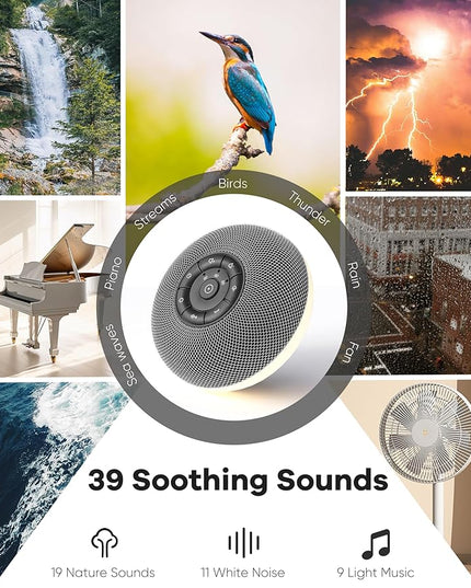 Portable Sound Machine, Long Battery with Loud Bluetooth Speaker, 39 Special Soothing Sounds, White Noise Sound Machine for Sleeping