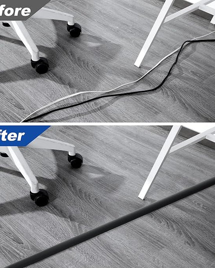 4ft Cord Hider Floor, Heavy Duty Cord Covers for Wires on Floor, Black Floor Cable Management, Hide Cord Cover Floor, Electrical Cable Hider Cord Protector Floor, Cable Cavity: 0.78" W x 0.32" H