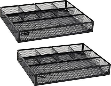 Mind Reader Drawer Organizer, Desk Org, Utensil Organizer, Office, Kitchen, Metal Mesh, Set of 2, Black
