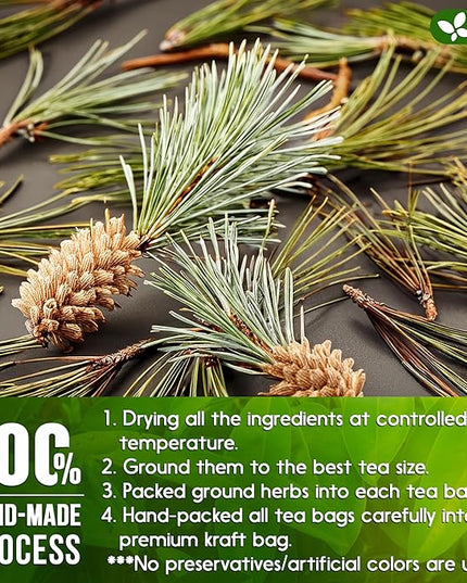 FreshDrinkUS, Pine Needle Tea Bags – 135 Tea Bags, Naturally Caffeine-Free, Refreshing Herbal Tea, Wild-Harvested Pine Leaves, Aromatic and Soothing – Non-GMO & Eco-Friendly Packaging