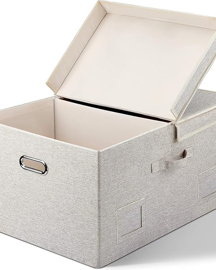 75 Quart Extra Large Decorative Collapsible Storage Bins with Lids, 1 Pack Beige Stackable Boxes