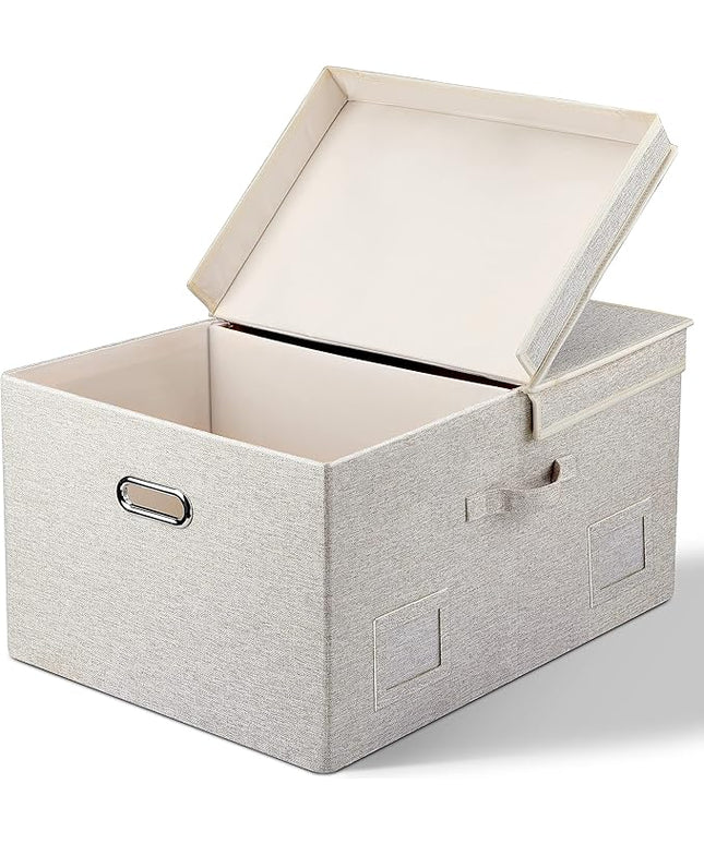 75 Quart Extra Large Decorative Collapsible Storage Bins with Lids, 1 Pack Beige Stackable Boxes