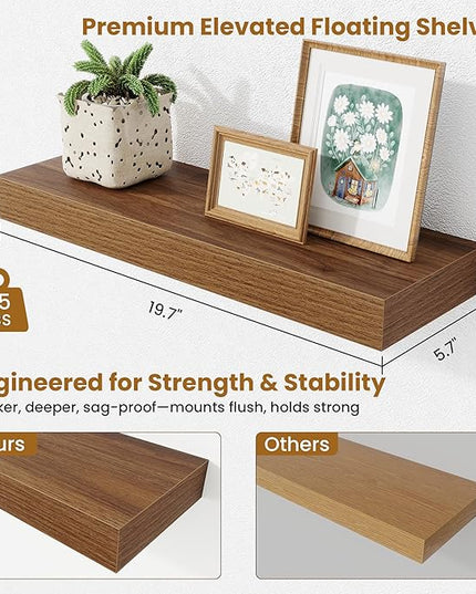 Fun Memories Floating Shelves Bathroom for Wall Mounted Shelves, 20 Inch Wood Shelf Set of 2, Home Storage & Display Decor, Walnut