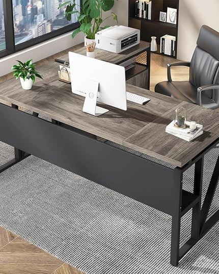 Tribesigns 63" Executive Desk with Reversible File Cabinet, Large L-Shaped Office Desk with Drawers, Business Furniture Workstation for Home Office (Dark Oak, 63-inch)
