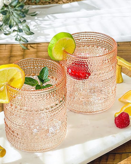 Kate Aspen Rose Gold Cups Pink Hobnail Beaded Drinking Glasses Set of 6-10 oz Vintage Glassware Set Cocktail Glass Set, Juice Glass, Water Cups | Makes A Great Hostess Gift, Gift for New Home Owners