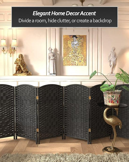 Red Lantern 3 ft. Short Diamond Weave Fiber Folding Screen - Black - 6 Panel