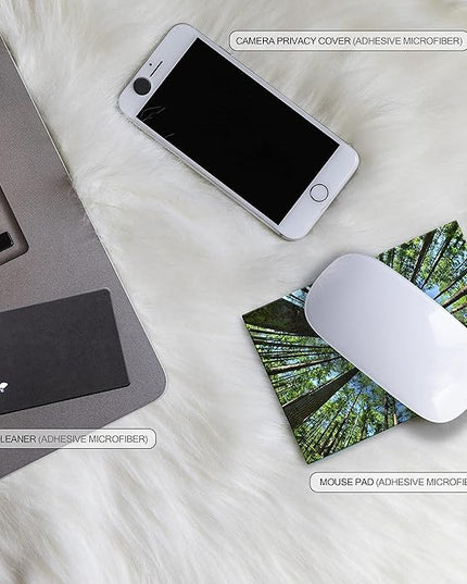Mouse Pad Adhesive Bottom - Sticks to Any Surface - Portable - Webcam Covers and Screen Cleaner Included (Tall Trees)