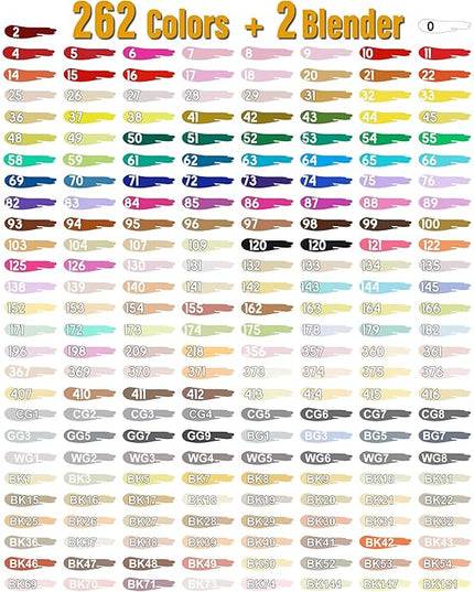 264 Alcohol Markers, Dual Tip Fine & Broad Drawing Markers Alcohol Marker Set with Case, Art Marker for Adults Coloring Artists Drawing Sketching Card Making and Illustration