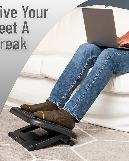 Mind Reader Foot Rest, Under Desk at Work, Ergonomic, Height Adjustable, Office, Plastic, 17" L x 13" W x 6.25" H, Set of 2, Black