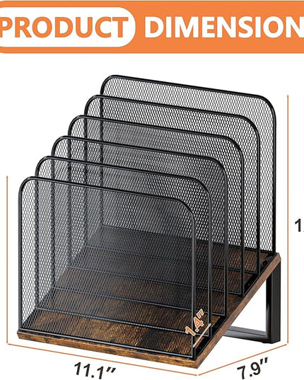 Piskyet Vertical File Organizer, 5-Section Vertical File Folder Holder Stand,Metal Mail Paper Chromebook Organizer for Teacher Desk Office Classroom Desktop Organization（Inclined）