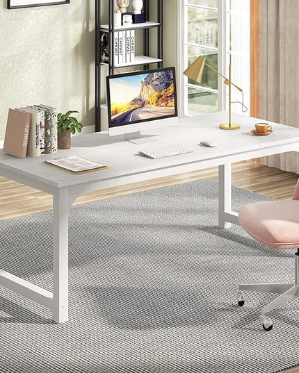 Tribesigns Modern Computer Desk, 70.8 x 31.5 inch Large Office Desk Computer Table Study Writing Desk Workstation for Home Office, White Metal Frame