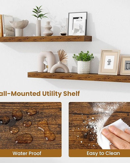 Fun Memories 40 Inch Floating Shelves, Long Wood Wall Shelf Set of 2 with Invisible Brackets, for Bathroom, Living Room, Bedroom, Kitchen, Rustic Brown