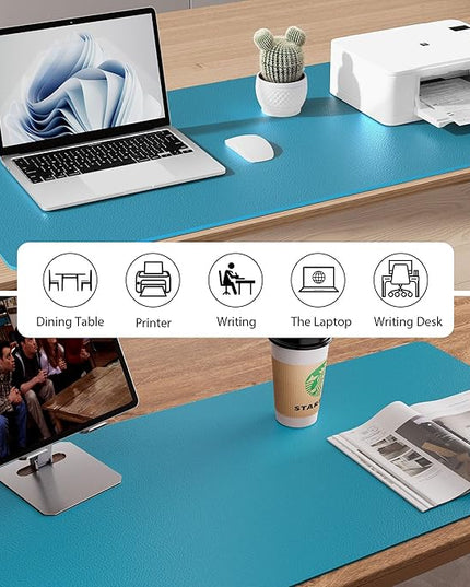 Aothia Leather Desk Pad Protector, Mouse Pad, Office Desk Mat, Non-Slip PU Leather Desk Blotter, Laptop Desk Pad, Waterproof Desk Writing Pad for Office and Home (Turquoise,31.5" x 15.7")