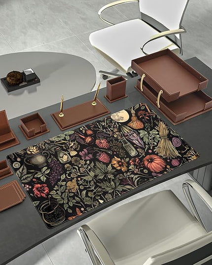 Desk Mat Botanical Witchery Mouse Pad Gaming Mat Dark Keyboard Mat, Long Mouse Mat XXL Extended Desktop Pad Computer Mats with Stitched Edges, Office Desk Accessory Home Decor 31.5" x 15.7"