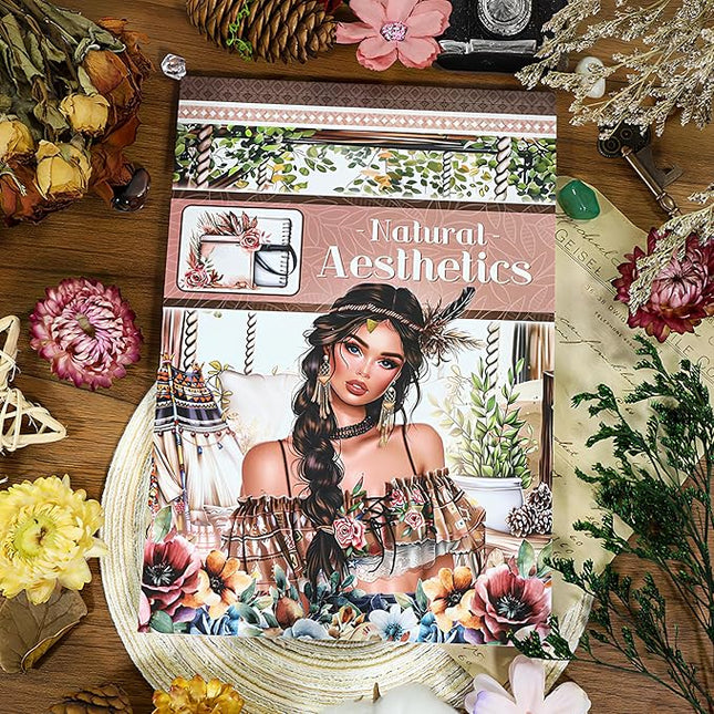 Snycler Sticker Book - 20 Sheets Vintage PET Stickers for Scrapbooking, Junk Journaling, Ephemera, and Decorative Crafts-Natural Aesthetics