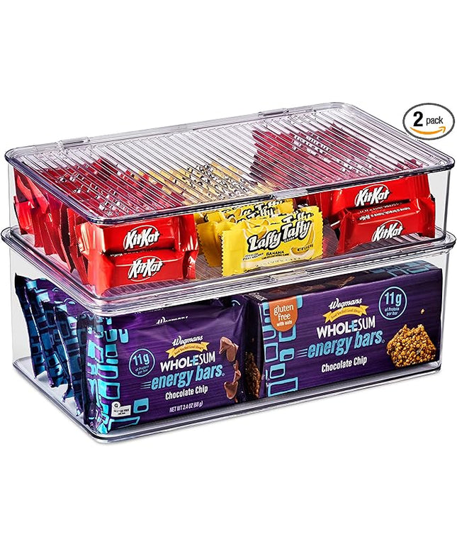 Sorbus Sturdy Plastic Storage Bins with Lid- Stackable Refrigerator Organizer Bins- MultiPurpose Versatile Lightweight Pantry Organizer- Perfect Cabinet Organizer and Storage for Kitchen- 2 Pack (S,M)