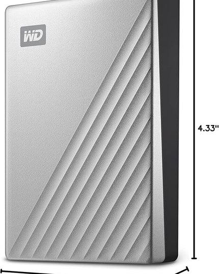 WD 1TB My Passport Ultra, Silver, Portable External Hard Drive, backup software with defense against ransomware, and password protection, USB-C and USB 3.1 - WDBC3C0010BSL-WESN