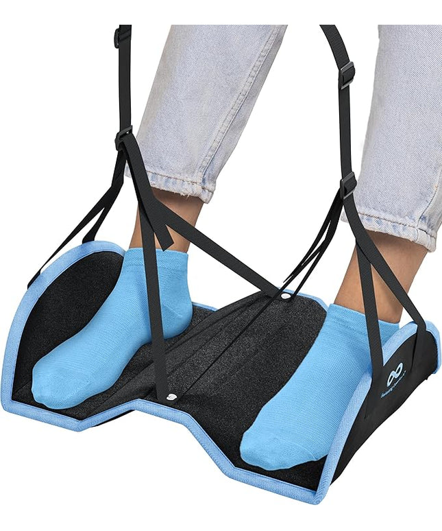 Everlasting Comfort Airplane Foot Hammock - Memory Foam Foot Rest for Plane Travel - Portable Foot Rest for Air Travel, Desk & Car - Airplane Essentials Foot Hammock for Plane Travel