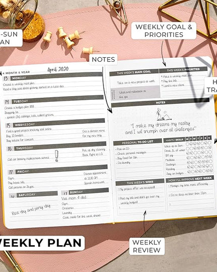 Clever Fox Planner – Undated Weekly & Monthly Planner for Productivity, Time Management & Goals – Organizer Journal – A5 (Amber Yellow)
