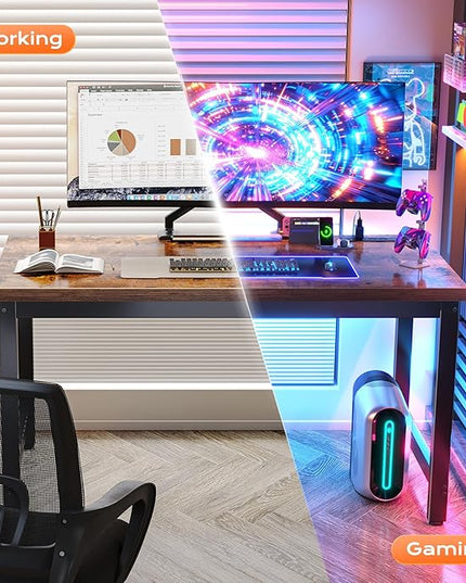 Huuger 48 x 24 inch Desk with Power Outlets & USB-C, Deeper & Thicker Desktop, Robust Metal Tubes, Computer Desk, Heavy Duty Office Desk, Work Gaming Desk for Home Office, Rustic Brown