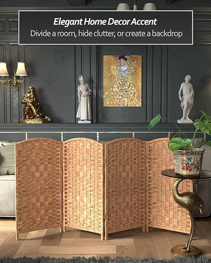 Red Lantern 3 ft. Short Diamond Weave Fiber Folding Screen - Natural - 4 Panel