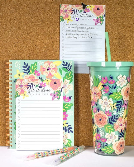 Steel Mill & Co Cute Green Mini Spiral Notebook, 8.25" x 6.25" Journal with Durable Hardcover and 160 Lined Pages, Mint Floral