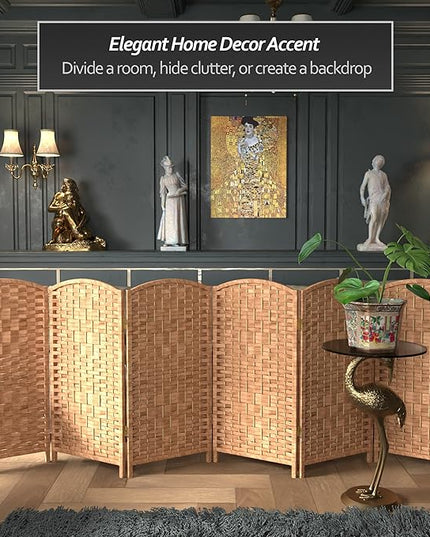 Red Lantern 3 ft. Short Diamond Weave Fiber Folding Screen - Natural - 6 Panel