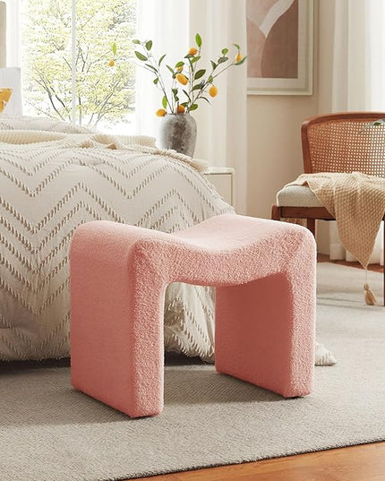 Vanity Stool Foot Rest Small Footstool Ottoman Chair Seating Backless Modern Teddy Velvet Ottoman for Makeup Room Living Room Bedroom Entryway,(Single 1) Pink