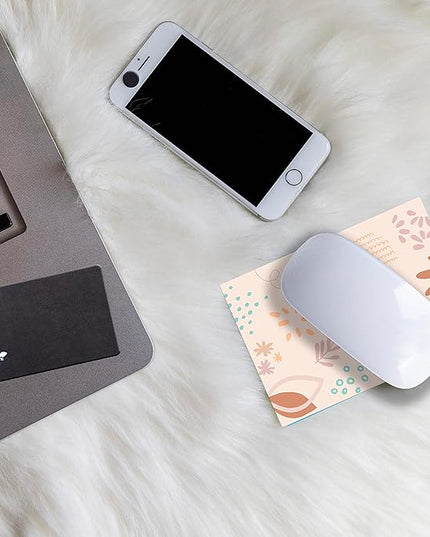 Mouse Pad Adhesive Bottom - Sticks to Any Surface - Portable - Webcam Covers and Screen Cleaner Included (Pastel Leaves)