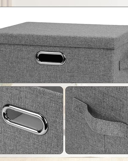 Medium 15" 21 Quart Collapsible Stackable Storage Bins with Lids, 1 Pack Gray Foldable Fabric Closet Storage Boxes with Lids, 4 Handles Heavy-duty Linen Cube Baskets for Bedroom