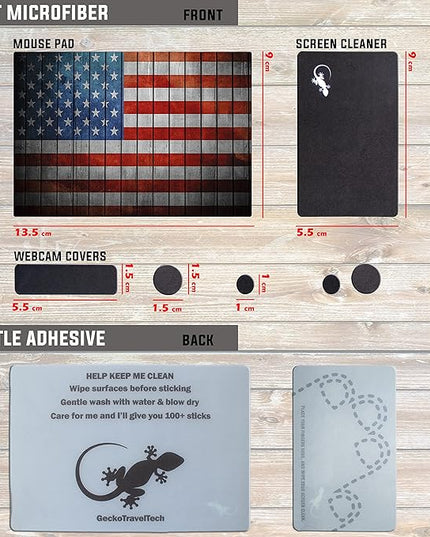 Adhesive Mouse Pad - Peel and Sticks to Any Surface - Travel Mouse Pad, Sticky for Any Surface - Excellent Tracking - USA Flag Wooden