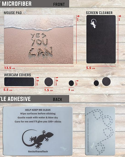 Mouse Pad Adhesive Bottom - Sticks to Any Surface - Portable - Webcam Covers and Screen Cleaner Included (YES You CAN)