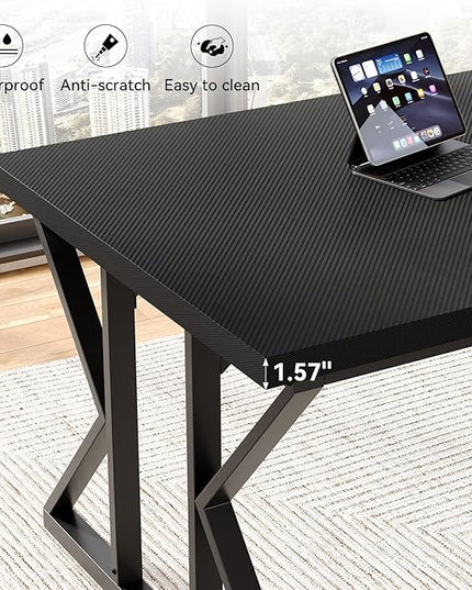 LITTLE TREE 78.7 Inch Large Executive Desk, Extra Long Computer Office Desk Workstation, Modern Simple Style Laptop Table, Sturdy Wooden Writing Workstation for Home Black