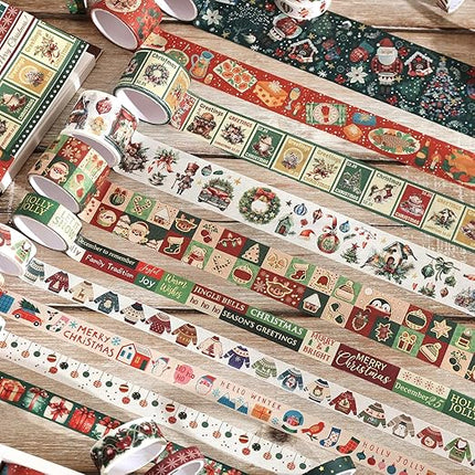 25 Rolls Christmas Gift Washi Tape Set, Festivals New Year Decorative Tapes for Scrapbooking, Junk Journal supplies, DIY Crafts Gift, Party Decorations, Bullet Journaling, 5-50mm Wide 9.84ft long/Roll