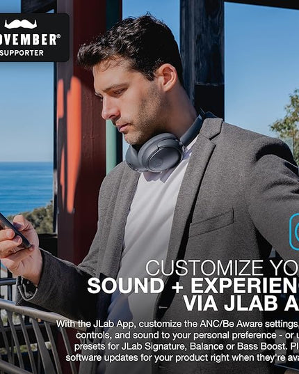 JLab JBuds Lux ANC Wireless Headphones, Graphite, Hybrid Active Noise Cancelling, Customizable Sound, Spatial Audio Compatible, Premium Over-Ear Bluetooth Headset