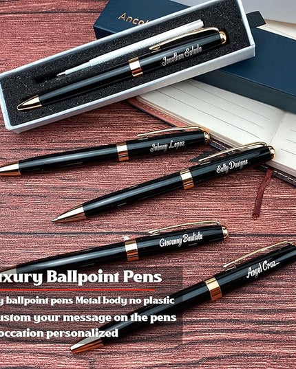 Ancolo Personalized Business Pens - Black Ink with 10 Extras Refills 5 Gift Boxed - Custom with Your Name or Message, Perfect for Students/Teacher/Manager/Lawyer/Professor 5PCS/Pack