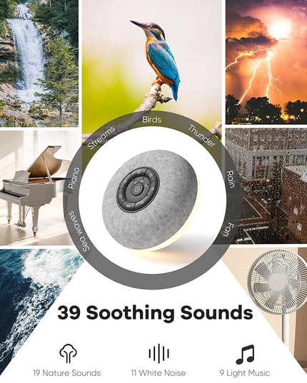 Portable Sound Machine, Long Battery with Loud Bluetooth Speaker, 39 Special Soothing Sounds, White Noise Sound Machine for Sleeping