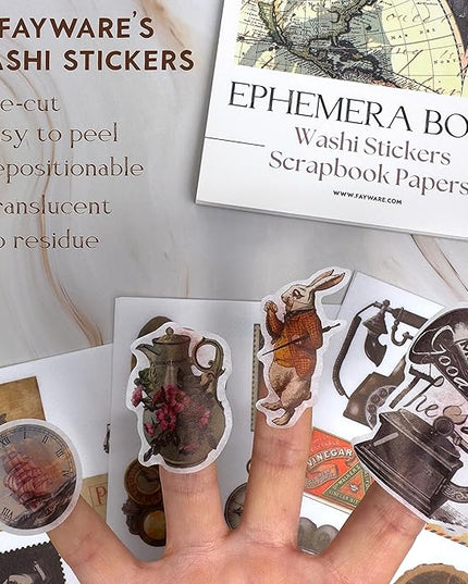 Fayware 411 Vintage Washi Stickers & 20 Scrapbook Papers Ephemera for Junk Journals & Scrapbooking