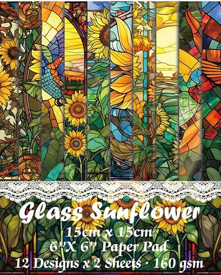Scrapbook Paper,24 Sheets 6"x 6" Decorative Papers,Single-Sided Vivid Origami Decoupage Paper for Card Making,DIY Album, Hand Account & Travel Diary Craft Projects,Glass Sunflower