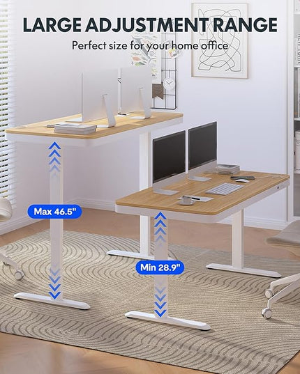 FLEXISPOT 55" Electric Standing Desk with Drawers, Quick Assembly Home Office Sit Stand Desk with Storage, USB Charging, Computer Desk for Home Office (Maple Top + White Adjustable Frame, Comhar)