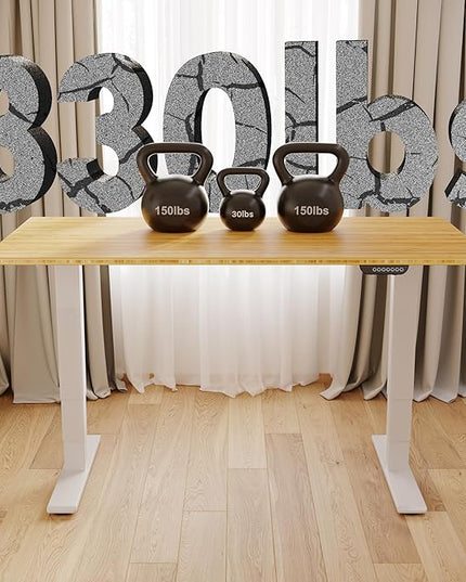 FLEXISPOT E6 MAX Bamboo 78x30 Inch Dual Motor 3-Stage Heavy Duty Standing Desk, 330lbs Weight Capacity, Height Adjustable Desk w/Cable Management & Wheels (Solid Bamboo Desktop + White Frame)