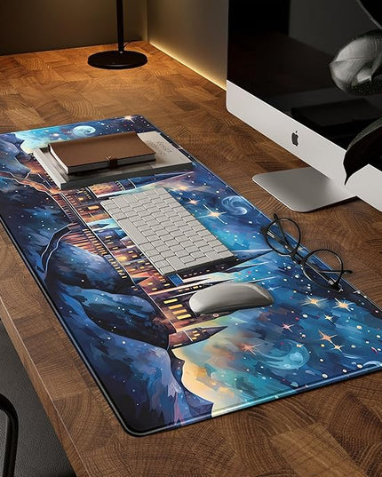 Blue Castle Desk Mat Aesthetic Cute Desk Pad, Extended Large Mouse Pad XXL Gaming Keyboard Pad, Computer Desktop Mouse Mat Full Desk Laptop Mat, Fantasy Art Office Desk Accessories 31.5" x 15.7"